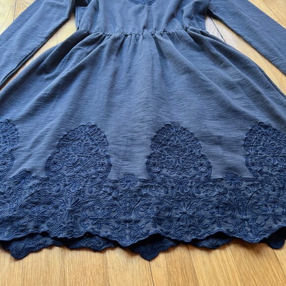 Anthropologie Saturday Sunday Size S Gray Ellie Long Sleeve Embroidered Dress - Picture 7 of 16